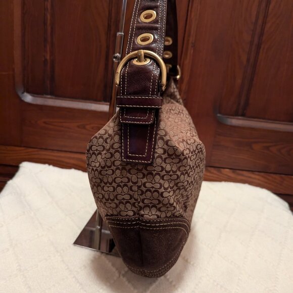 Vintage Coach 2158 Brown Signature Logo Suede Leather Hobo Shoulder - Picture 5 of 16